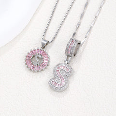 2-Pack Pink CZ Initial Necklaces