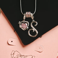 Initial & Pink Crystal Necklace