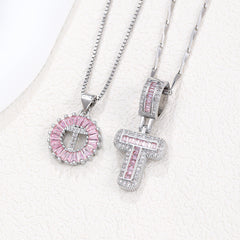2-Pack Pink CZ Initial Necklaces