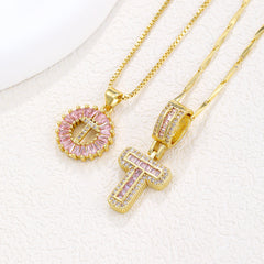 2-Pack Pink CZ Initial Necklaces