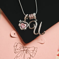 Initial & Pink Crystal Necklace
