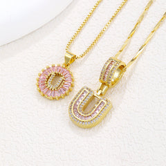 2-Pack Pink CZ Initial Necklaces
