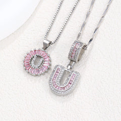 2-Pack Pink CZ Initial Necklaces