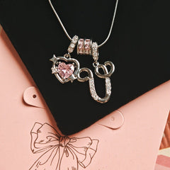 Initial & Pink Crystal Necklace