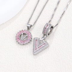 2-Pack Pink CZ Initial Necklaces