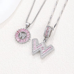 2-Pack Pink CZ Initial Necklaces