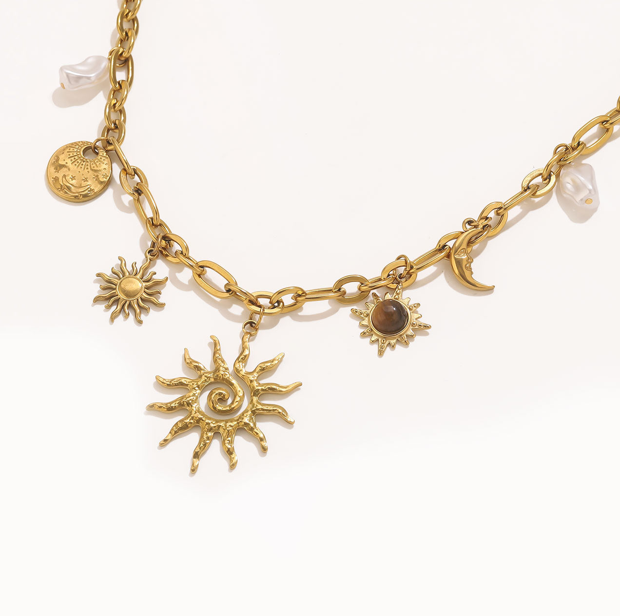 Gold Sun Charms Necklace