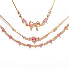 Pink Bow Crystal Stacking Bracelet Set
