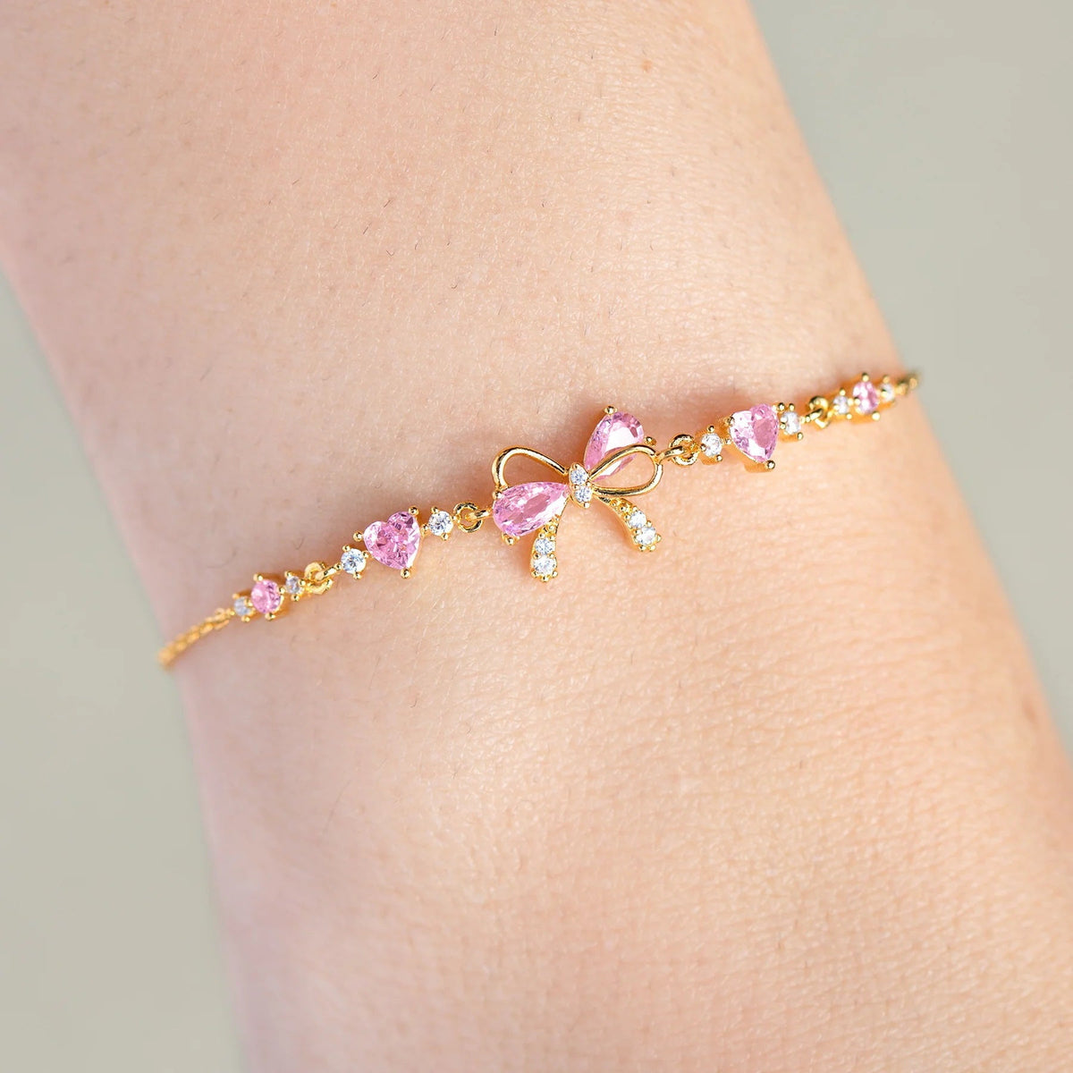 Pink Bow Crystal Stacking Bracelet Set