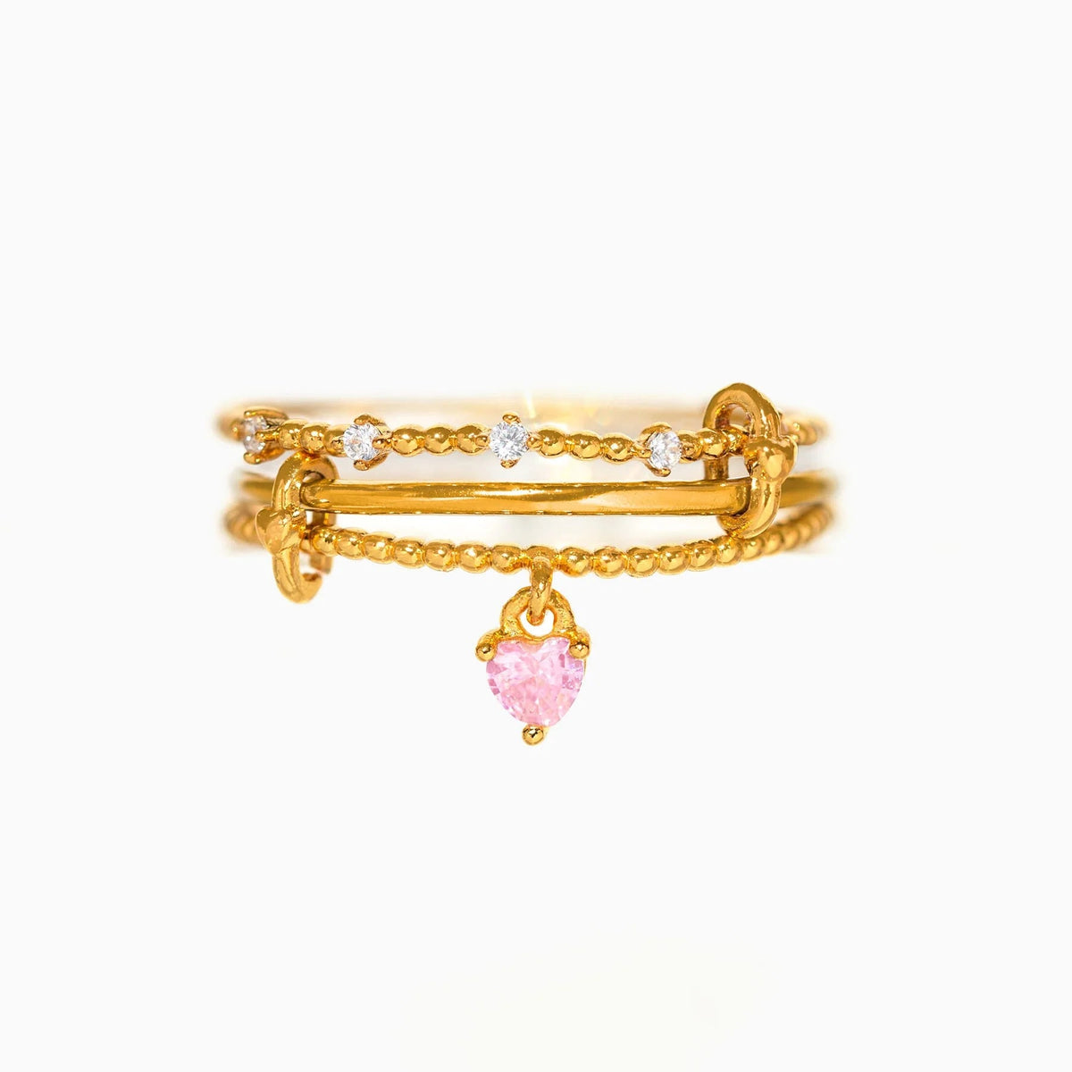 Triple Band Ring with Heart Charm