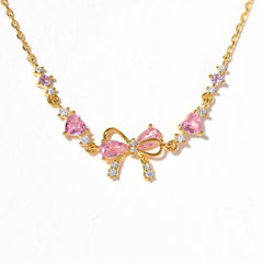 Pink Bow Crystal Necklace