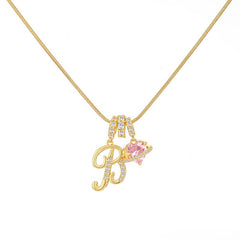 Initial & Heart Zircon Necklace