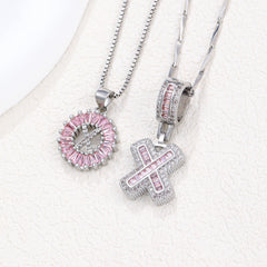 2-Pack Pink CZ Initial Necklaces