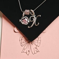 Initial & Pink Crystal Necklace