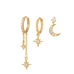 Hexagram & Moon Earrings Set