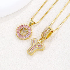 2-Pack Pink CZ Initial Necklaces