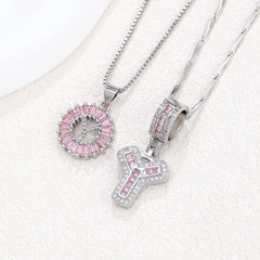 2-Pack Pink CZ Initial Necklaces