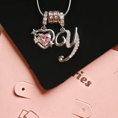 Initial & Pink Crystal Necklace
