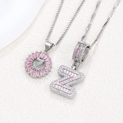2-Pack Pink CZ Initial Necklaces