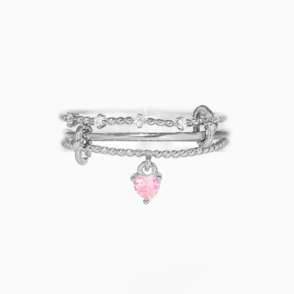 Triple Band Ring with Heart Charm