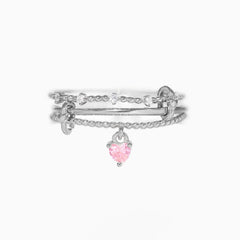 Triple Band Ring with Heart Charm
