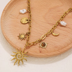 Gold Sun Charms Necklace