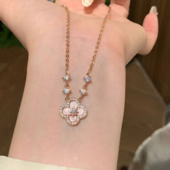 Dainty Pink Clover Bracelet Set