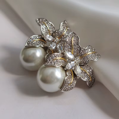 Exquisite Flower Pearl Earrings | White Gold