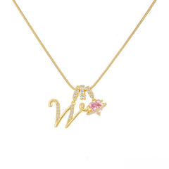 Initial & Heart Zircon Necklace