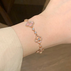 Dainty Pink Clover Bracelet Set