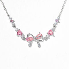 Pink Bow Crystal Necklace