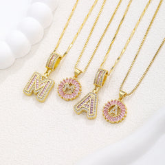 2-Pack Pink CZ Initial Necklaces