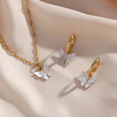 Butterfly Mother of Pearl Necklace and Earrings Set