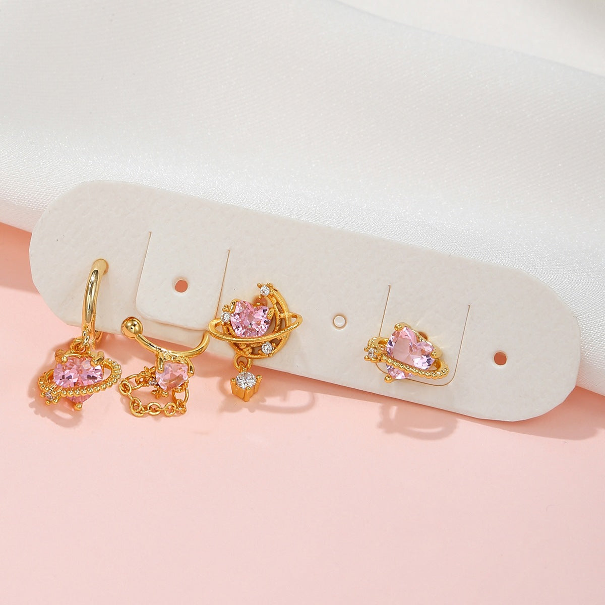 4-Piece Pink Heart Earrings Set