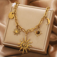 Gold Sun Charms Necklace