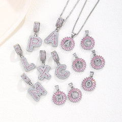 2-Pack Pink CZ Initial Necklaces