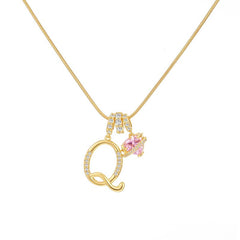 Initial & Heart Zircon Necklace