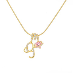 Initial & Heart Zircon Necklace