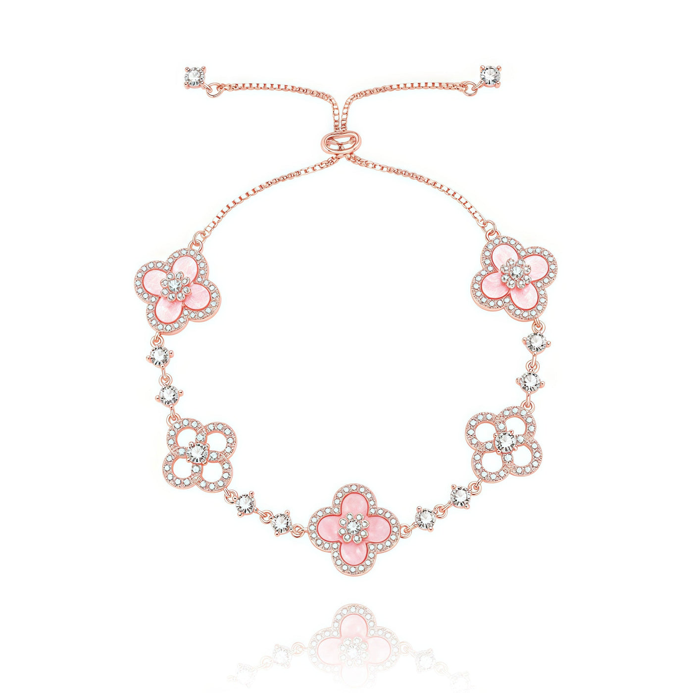 Dainty Pink Clover Bracelet Set