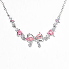 Pink Bow Crystal Stacking Bracelet Set