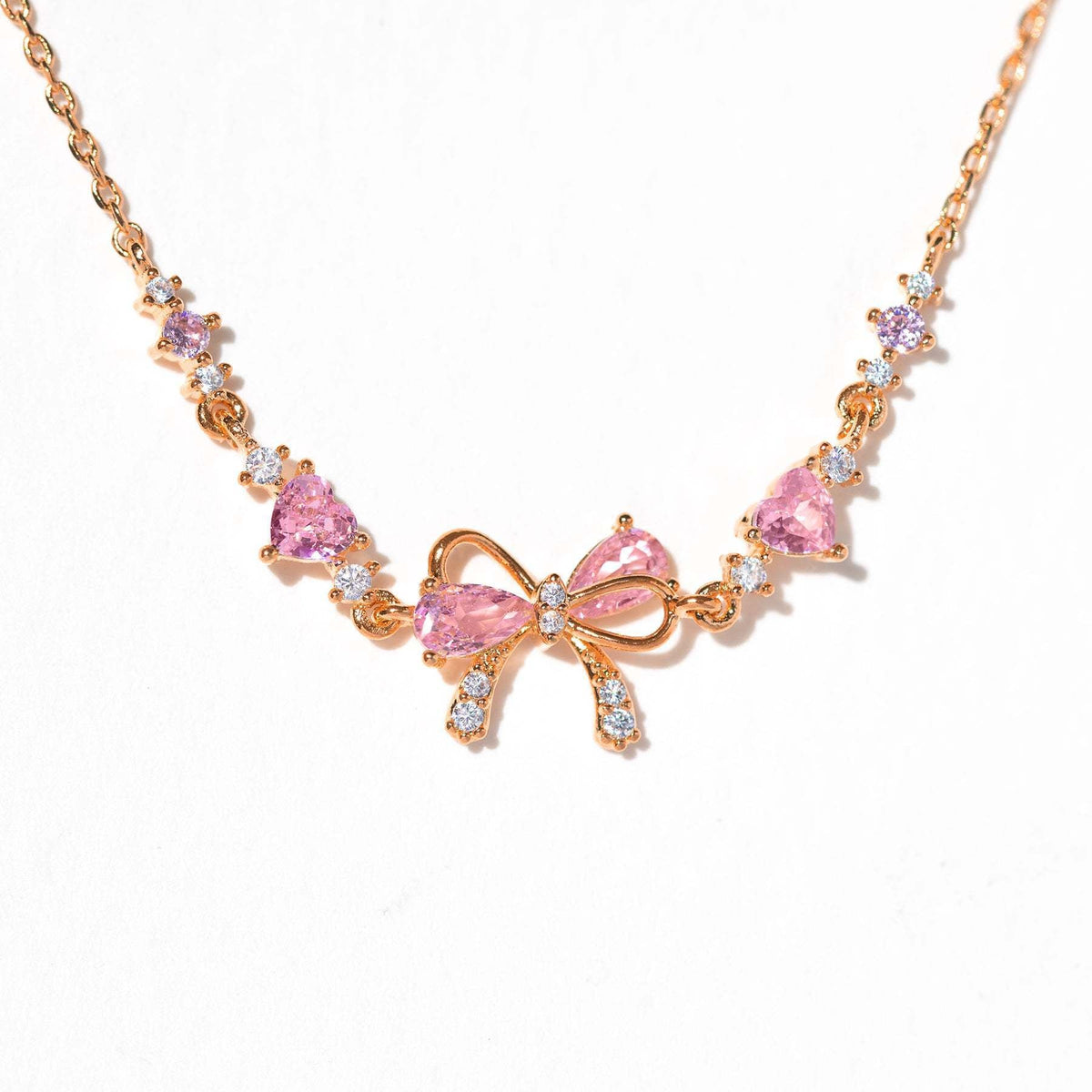 Pink Bow Crystal Necklace
