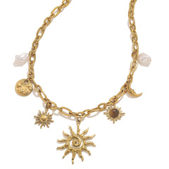 Gold Sun Charms Necklace