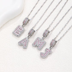 2-Pack Pink CZ Initial Necklaces