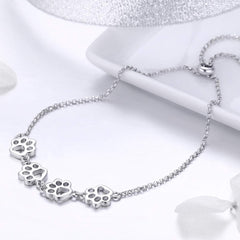 Sterling Silver Paw Print Bracelet – Adjustable Fit
