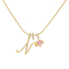 Initial & Heart Zircon Necklace