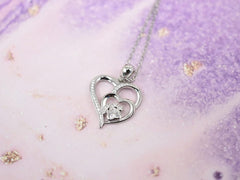 Sterling Silver Paw & Heart Necklace with Zirconia