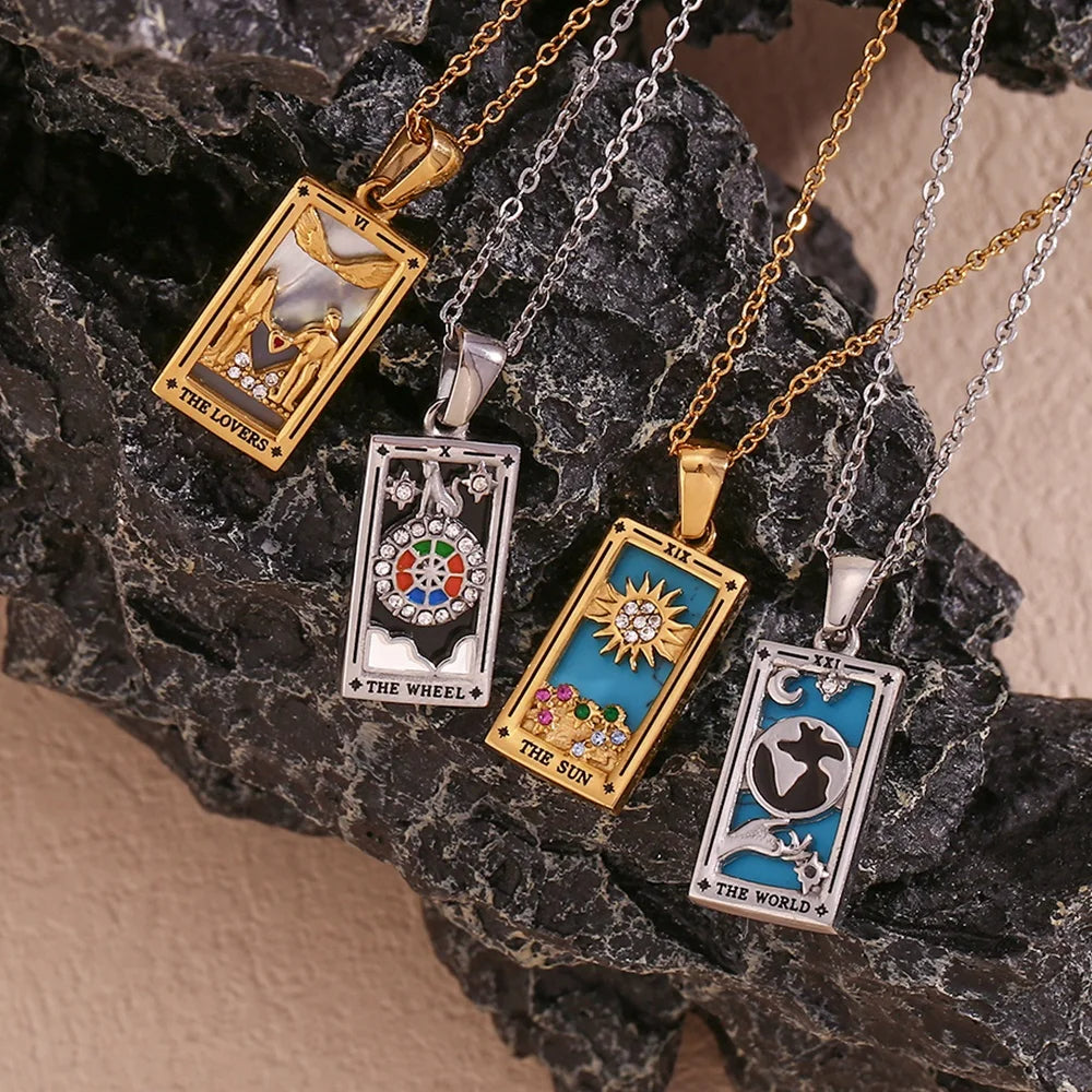 The Lovers - Gold Tarot card Dainty Necklace