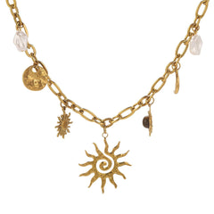 Gold Sun Charms Necklace