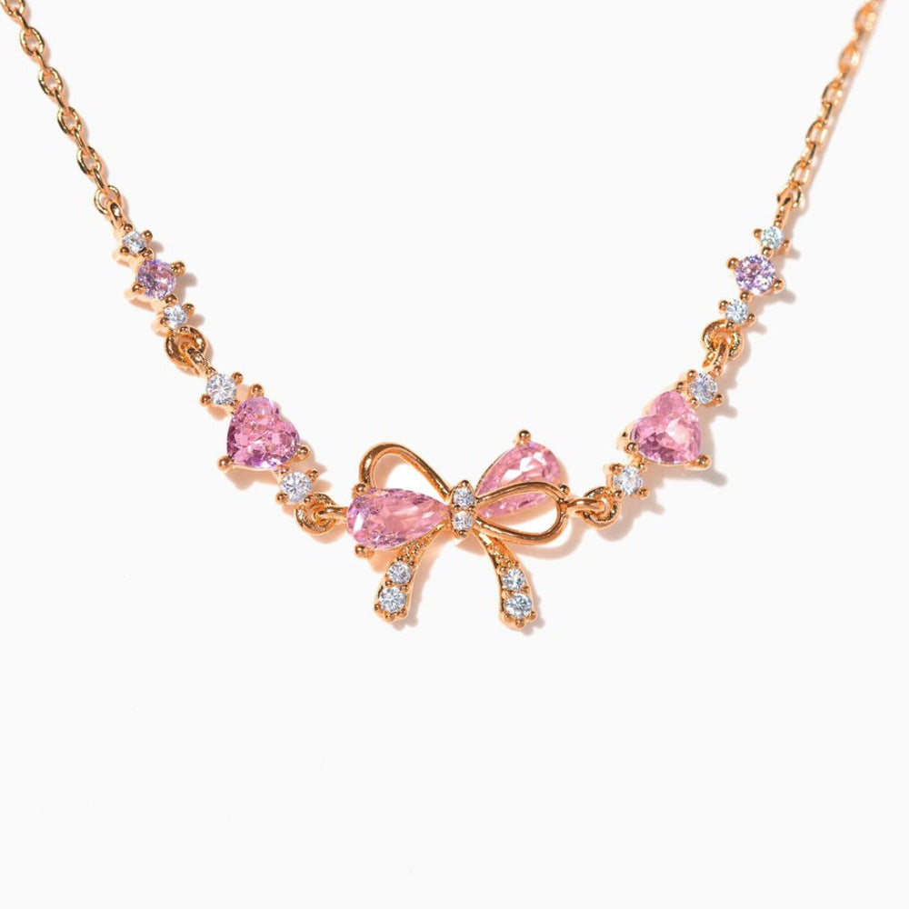 Pink Bow Crystal Stacking Bracelet Set