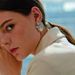 Exquisite Flower Pearl Earrings | White Gold